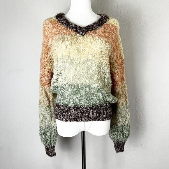 VTG Rainbow Sweater Tuareg Striped 70’s‎ Puff Sleeve Neck Retro Vintage Size S? - Picture 1 of 10